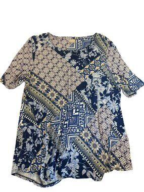 Chico's XL? Women's Top Blouse Boho Wearable Art MISSING SIZE TAG Cottage